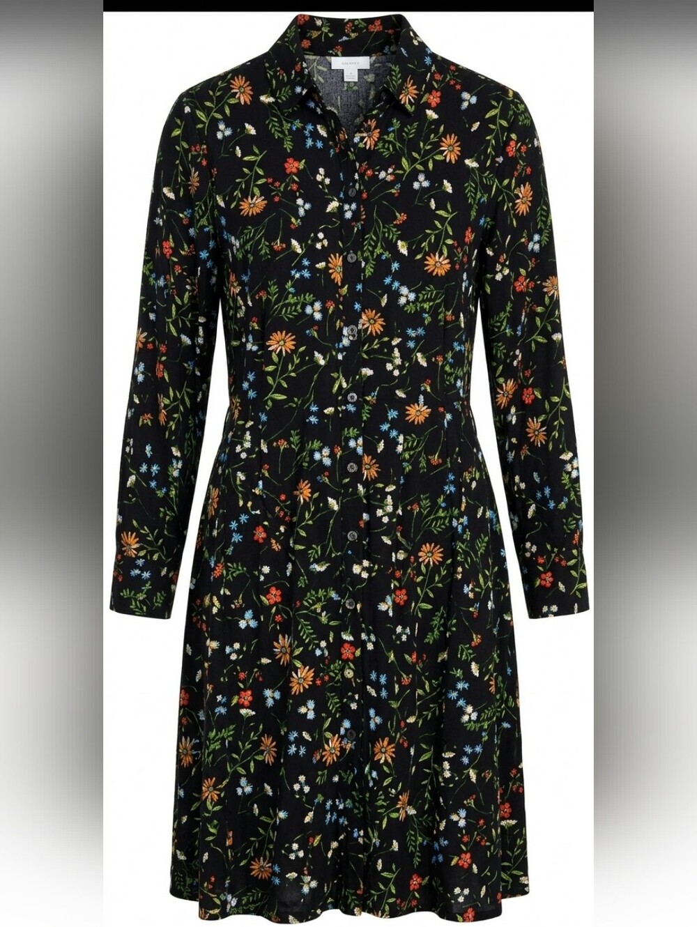 J.Jill Women’s Dark Navy Floral Long Sleeve Midi Shirt Dress Size Small - Picture 3 of 12